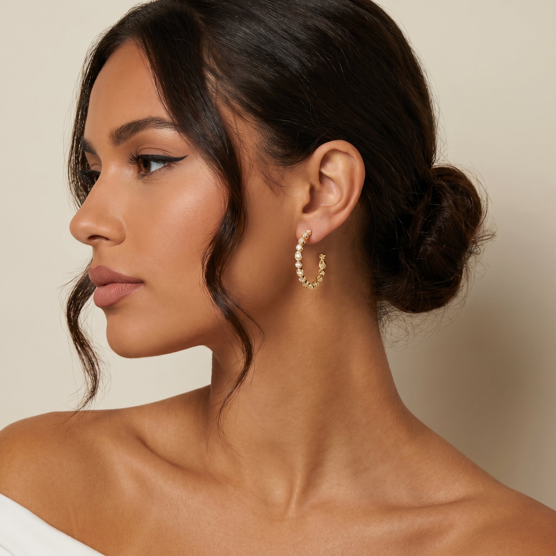 Round Cut Lab Grown Diamond Hoop Earrings in Yellow Gold