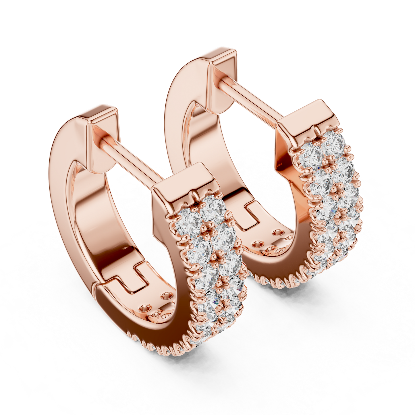 Round Cut Lab Grown Diamond Hoop Earrings in Rose Gold