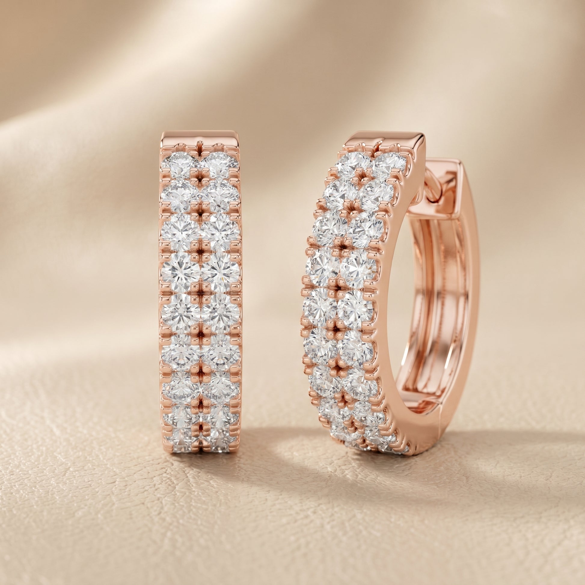 Round Cut Lab Grown Diamond Hoop Earrings in Rose Gold