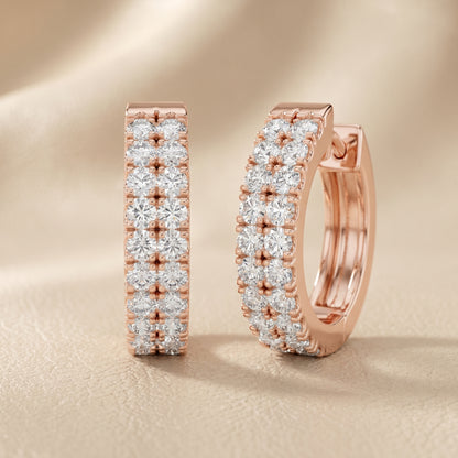Round Cut Lab Grown Diamond Hoop Earrings in Rose Gold