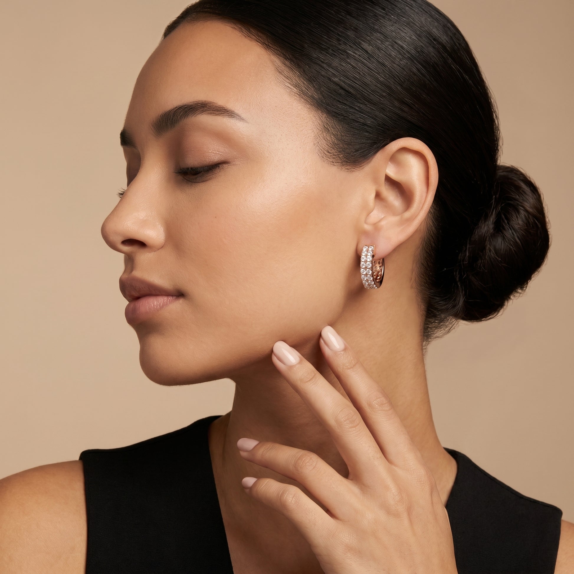 Round Cut Lab Grown Diamond Hoop Earrings in Rose Gold