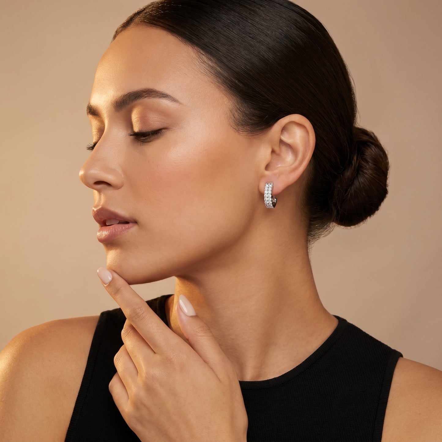 Round Cut Lab Grown Diamond Hoop Earrings in Platinum