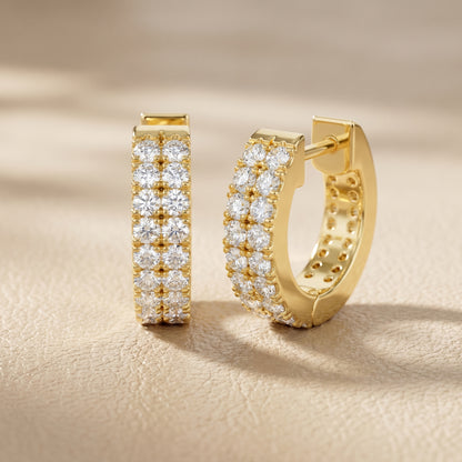 Round Cut Lab Grown Diamond Hoop Earrings in Yellow Gold