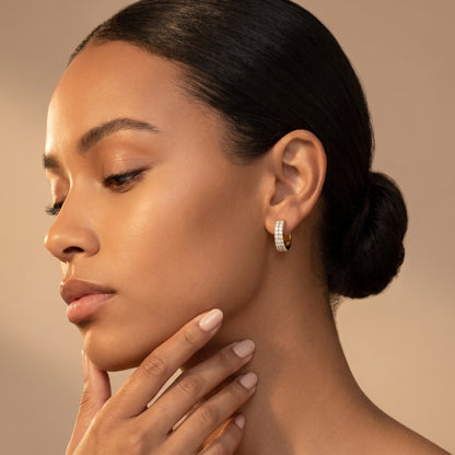 Round Cut Lab Grown Diamond Hoop Earrings in Yellow Gold