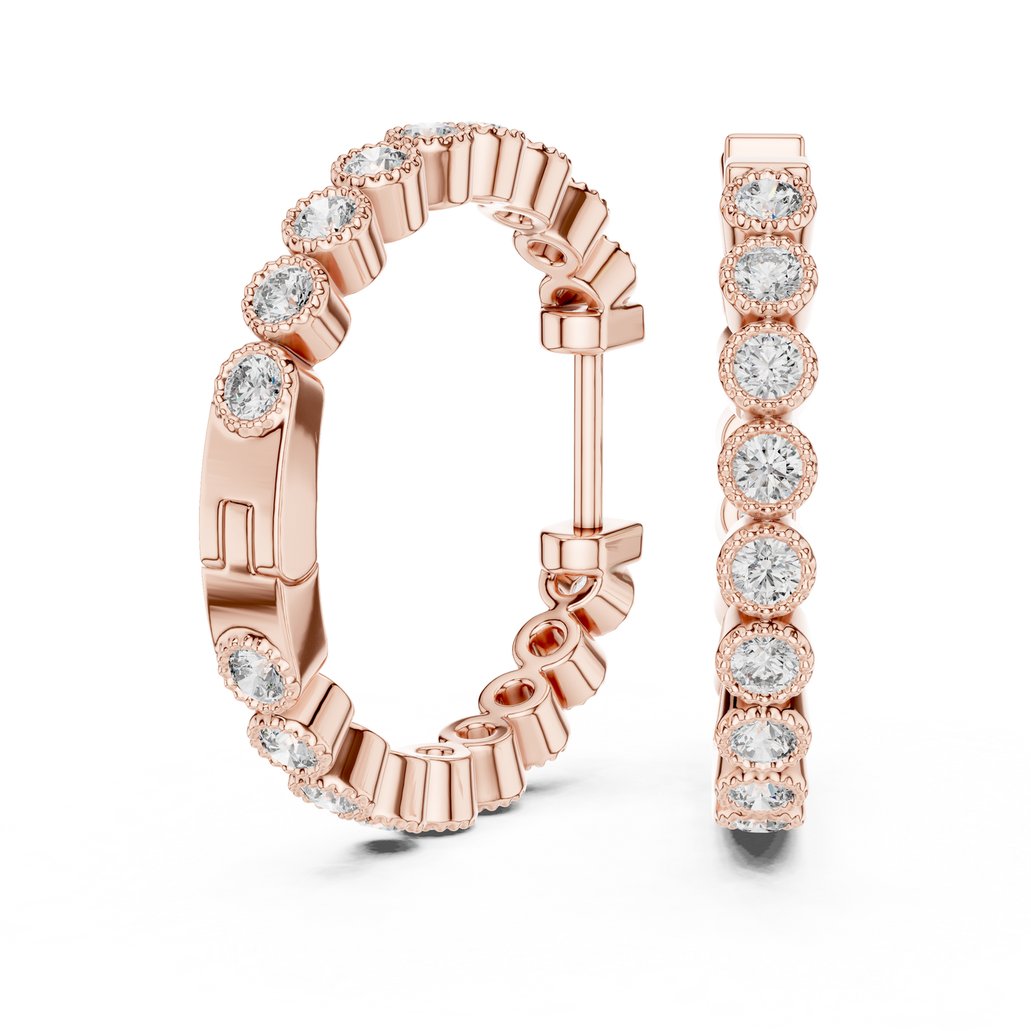 Round Cut Lab Grown Diamond Hoop Earrings in Rose Gold
