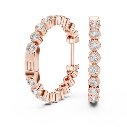Round Cut Lab Grown Diamond Hoop Earrings in Rose Gold
