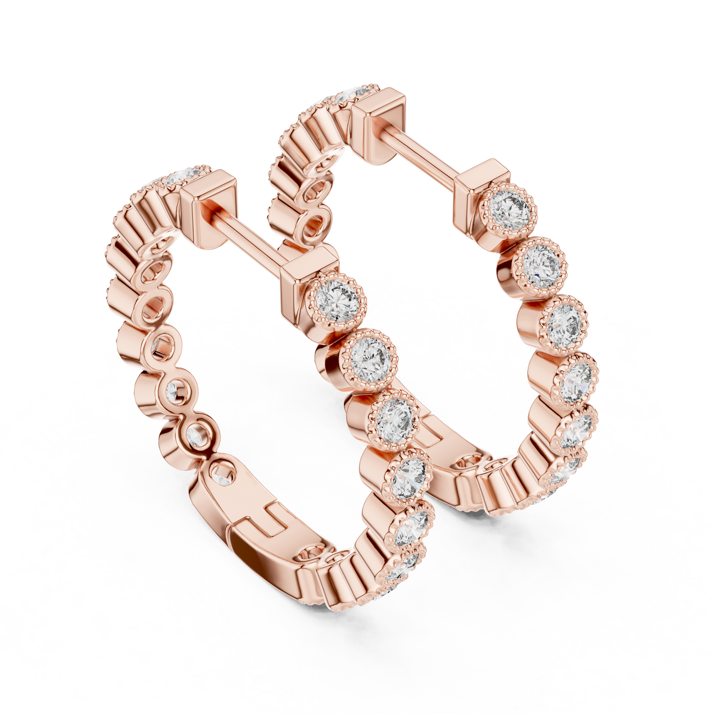 Round Cut Lab Grown Diamond Hoop Earrings in Rose Gold