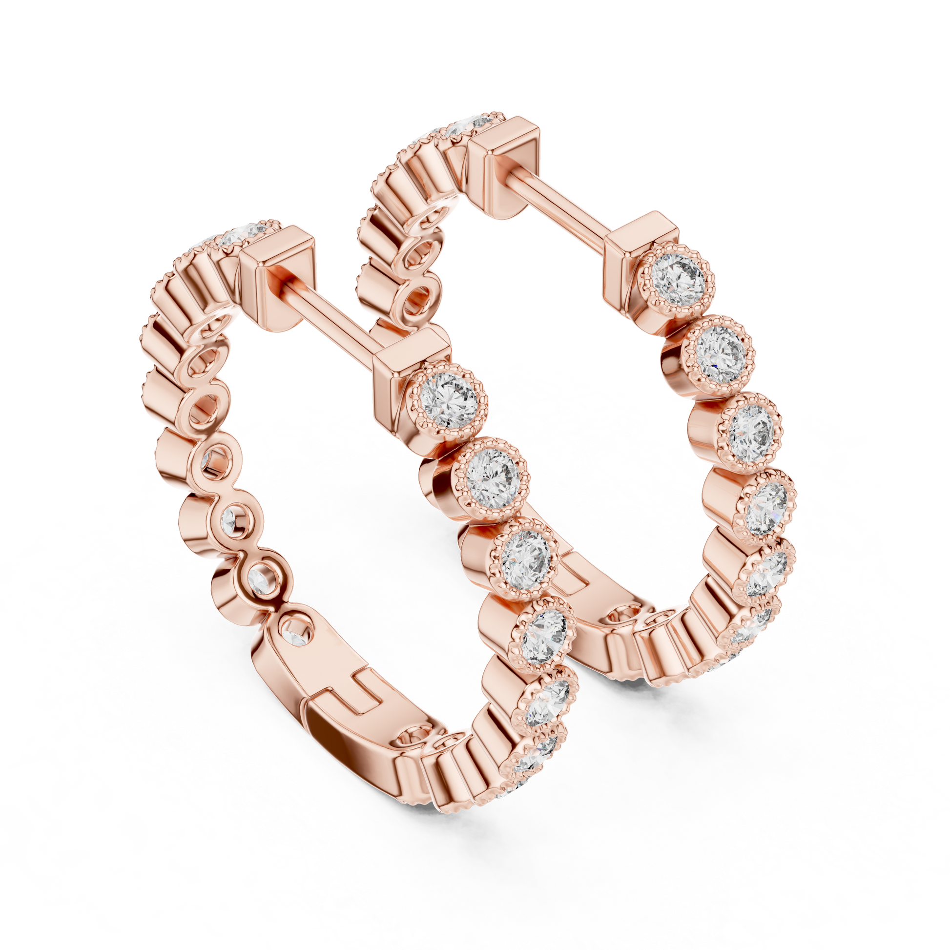 Round Cut Lab Grown Diamond Hoop Earrings in Rose Gold