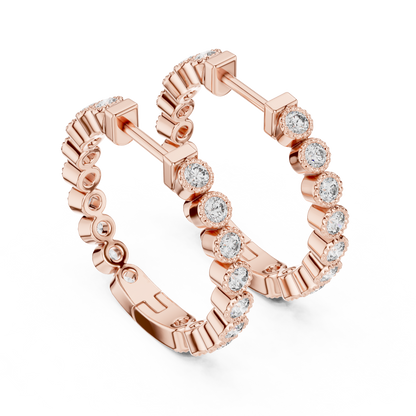 Round Cut Lab Grown Diamond Hoop Earrings in Rose Gold