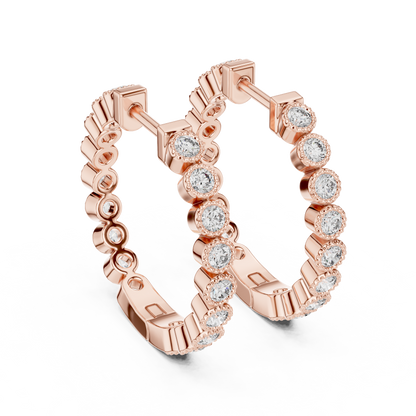 Round Cut Lab Grown Diamond Hoop Earrings in Rose Gold
