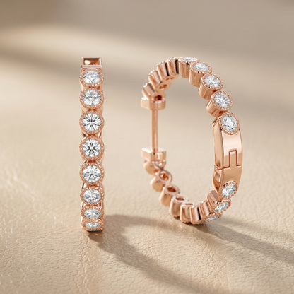 Round Cut Lab Grown Diamond Hoop Earrings in Rose Gold
