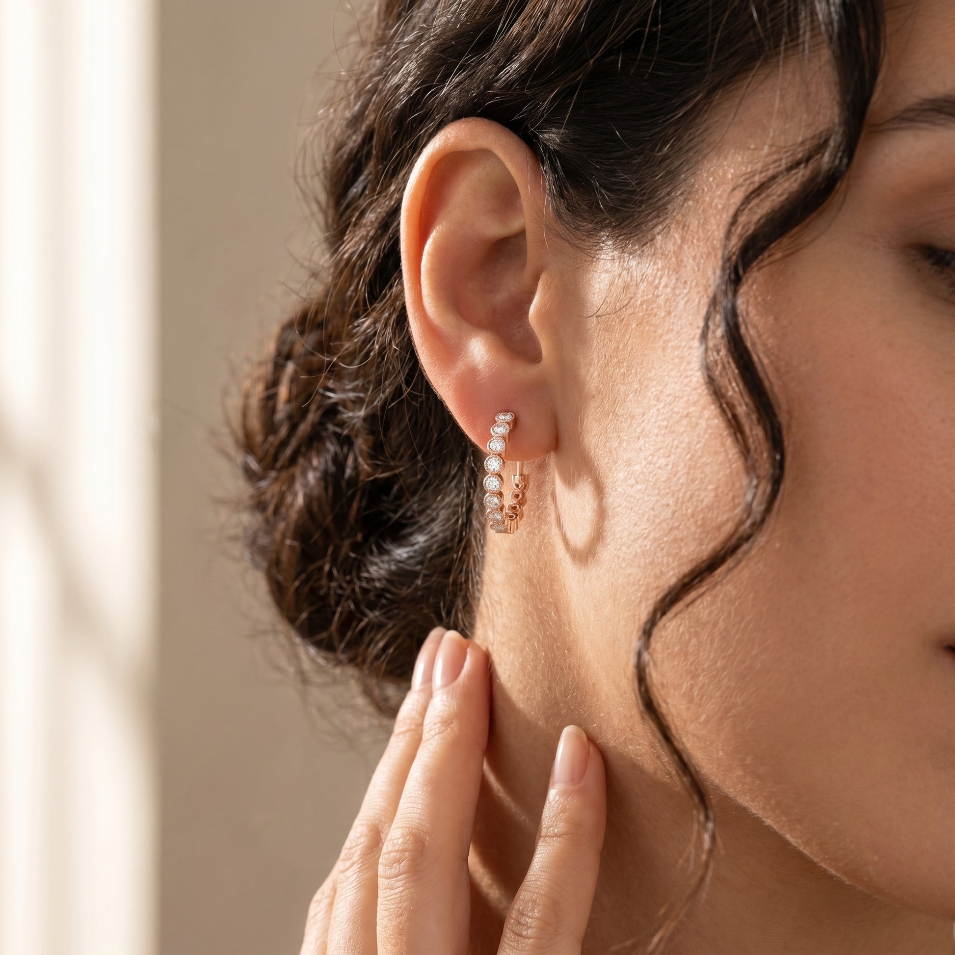 Round Cut Lab Grown Diamond Hoop Earrings in Rose Gold