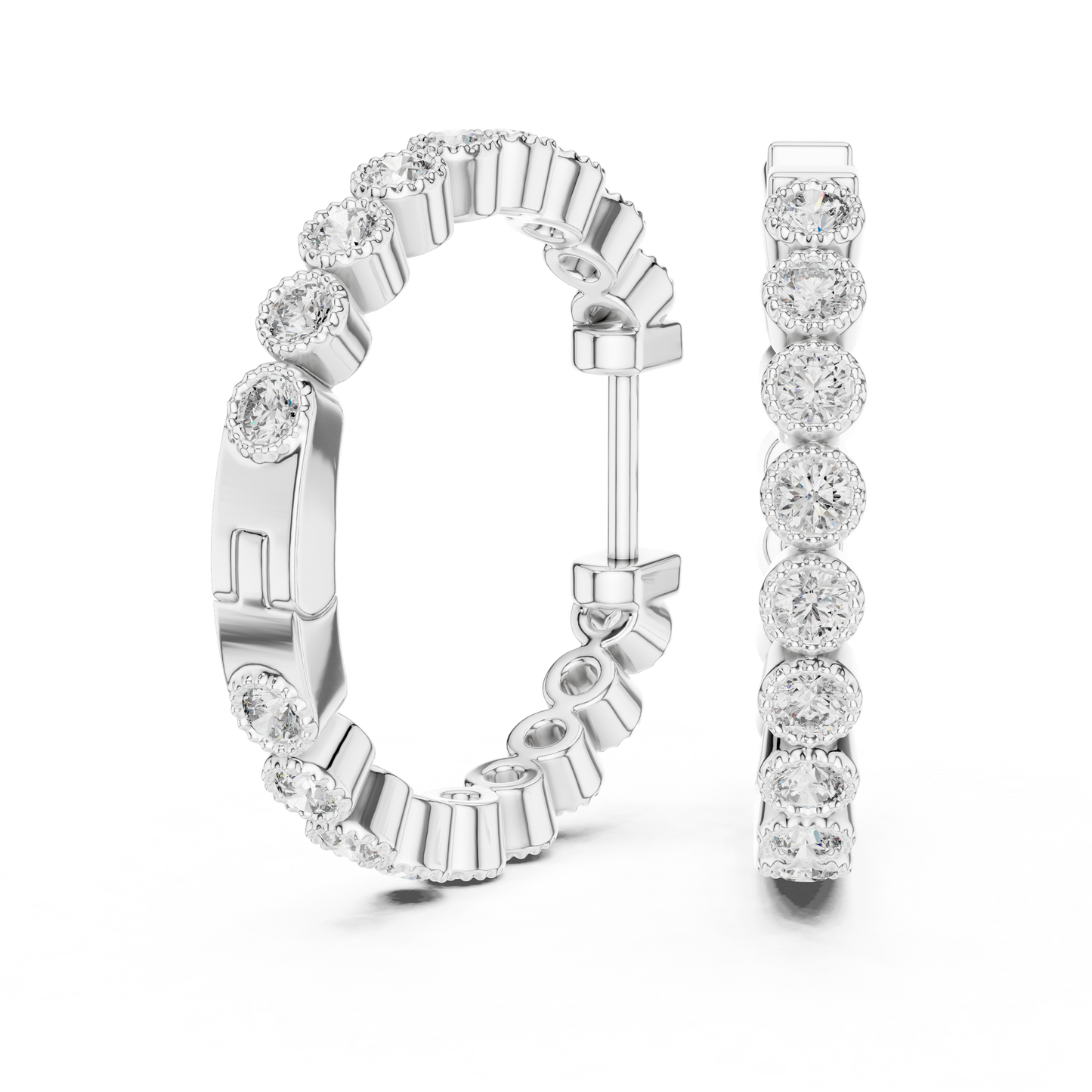 Round Cut Lab Grown Diamond Hoop Earrings in White Gold