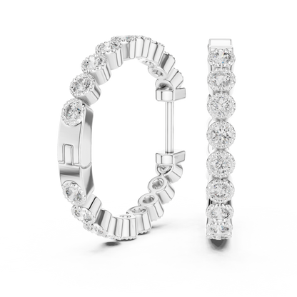 Round Cut Lab Grown Diamond Hoop Earrings in Silver