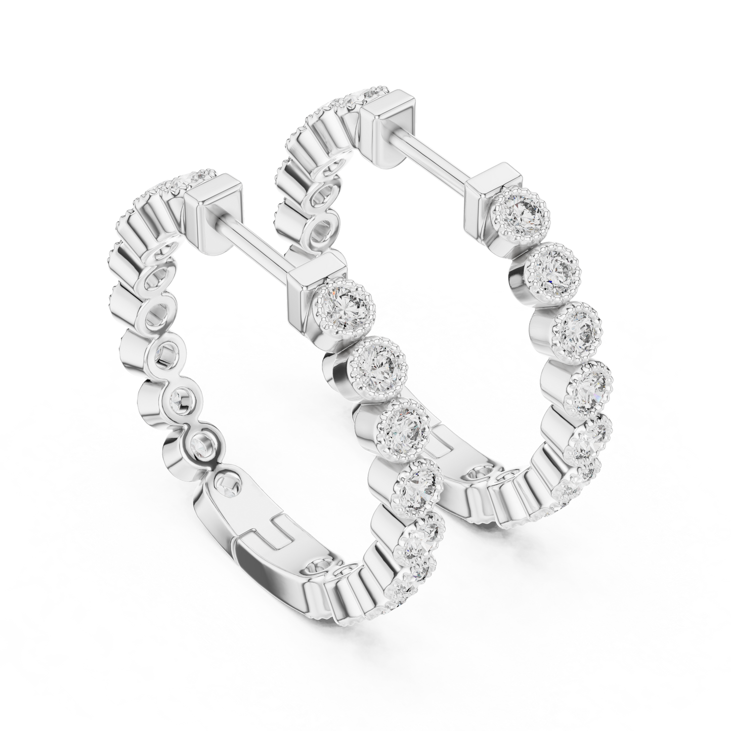Round Cut Lab Grown Diamond Hoop Earrings in Platinum