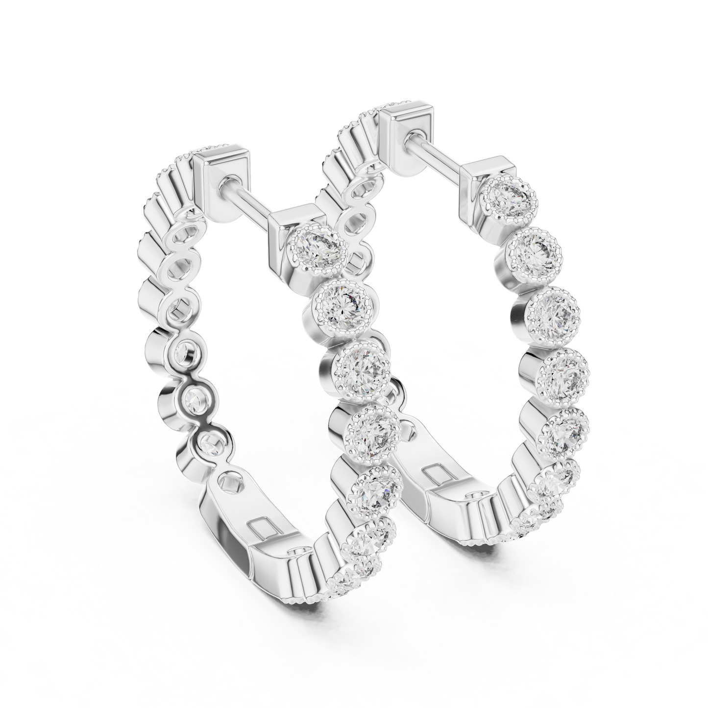 Round Cut Lab Grown Diamond Hoop Earrings in Platinum