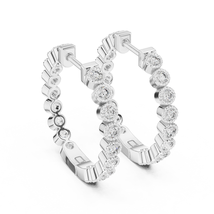 Round Cut Lab Grown Diamond Hoop Earrings in Platinum