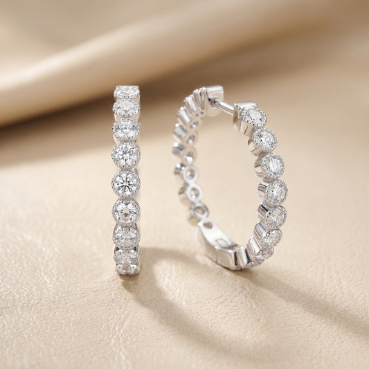 Round Cut Lab Grown Diamond Hoop Earrings in White Gold