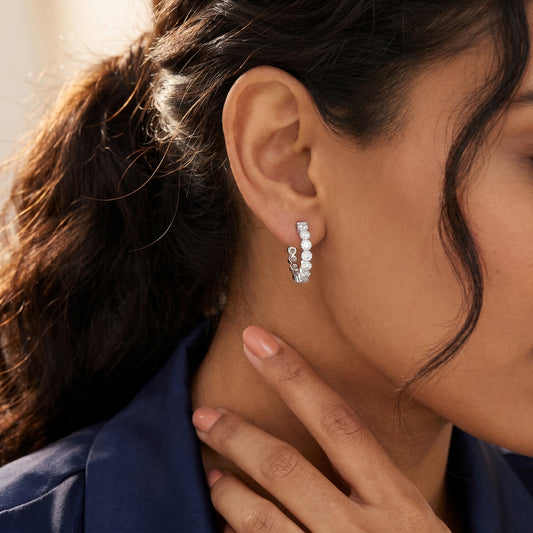 Round Cut Lab Grown Diamond Hoop Earrings in White Gold
