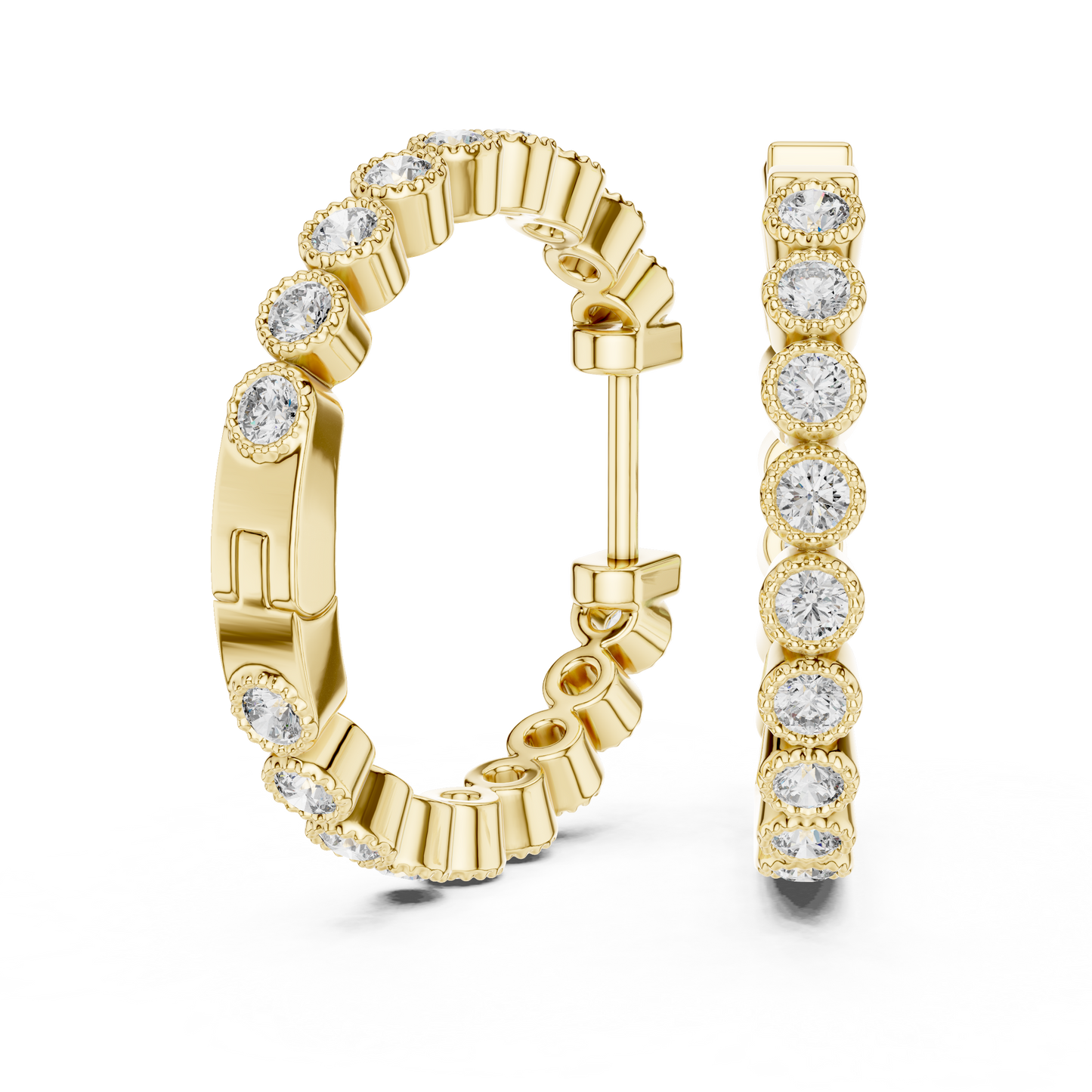 Round Cut Lab Grown Diamond Hoop Earrings in Yellow Gold