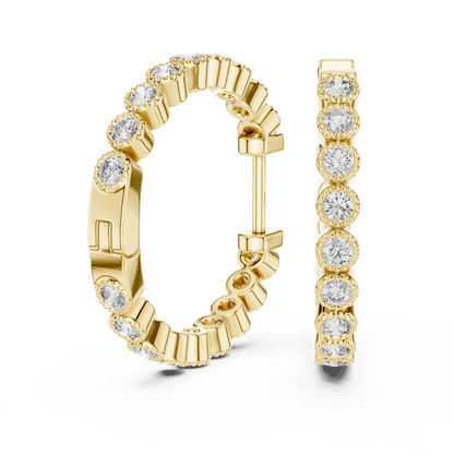 Round Cut Lab Grown Diamond Hoop Earrings in Yellow Gold
