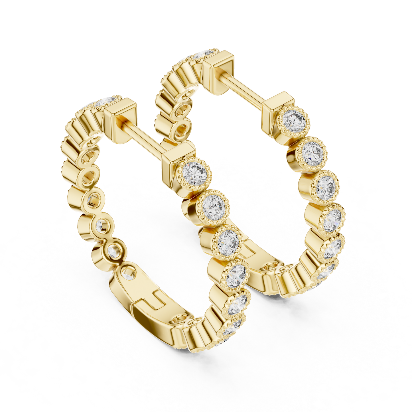 Round Cut Lab Grown Diamond Hoop Earrings in Yellow Gold