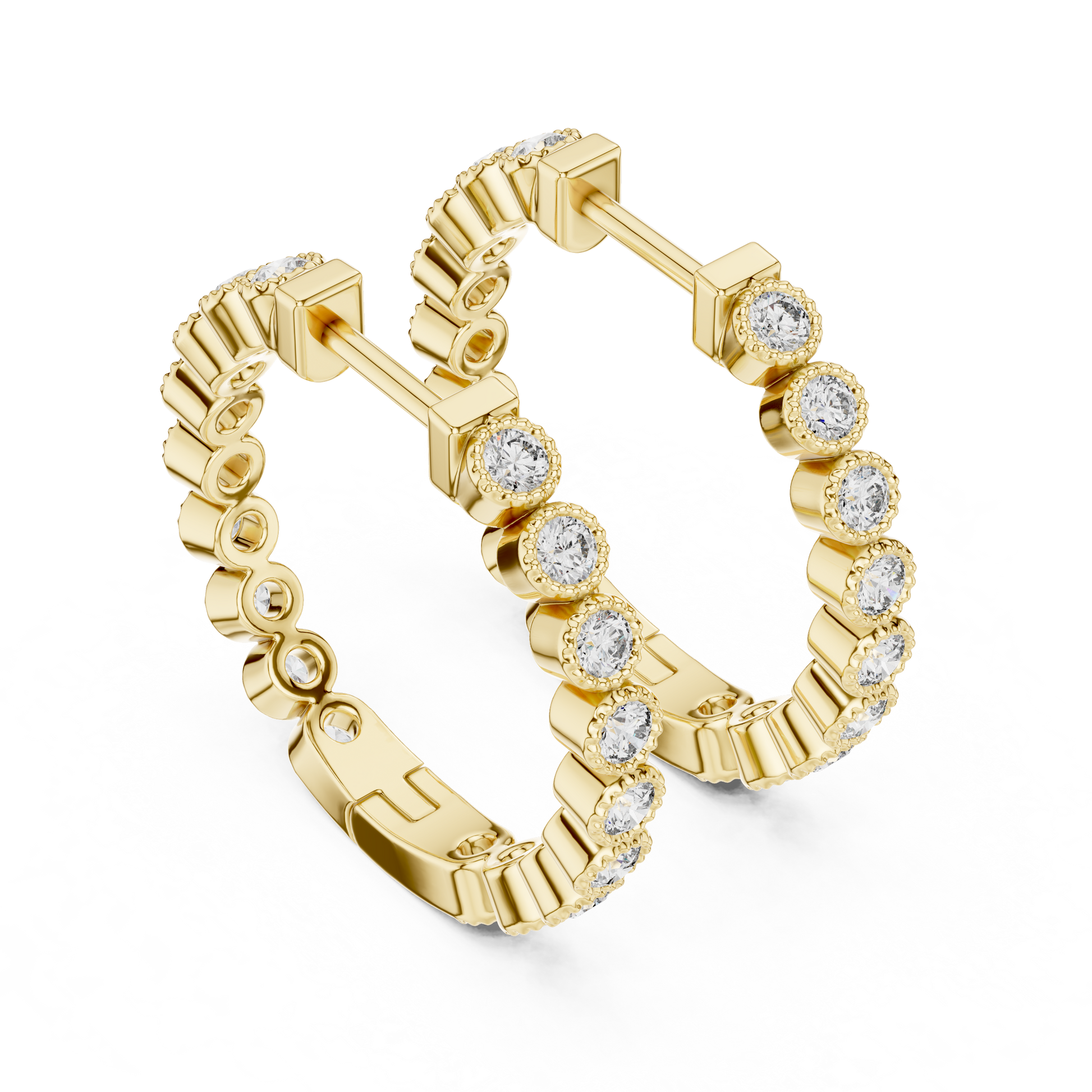 Round Cut Lab Grown Diamond Hoop Earrings in Yellow Gold