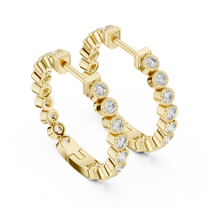Round Cut Lab Grown Diamond Hoop Earrings in Yellow Gold