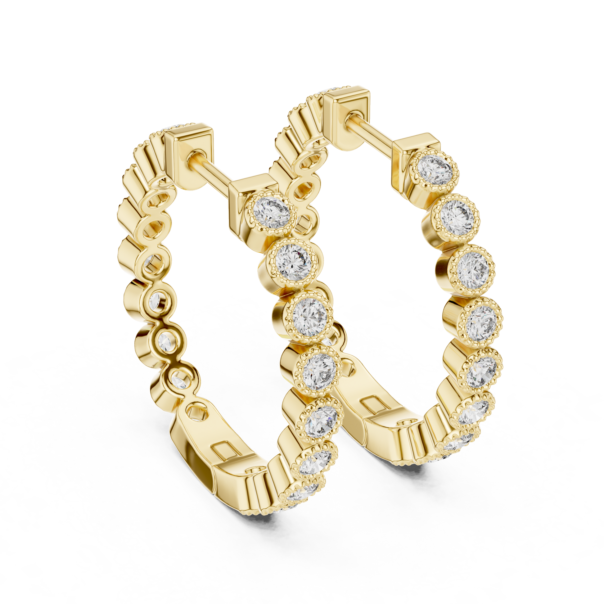 Round Cut Lab Grown Diamond Hoop Earrings in Yellow Gold