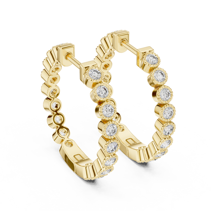 Round Cut Lab Grown Diamond Hoop Earrings in Yellow Gold