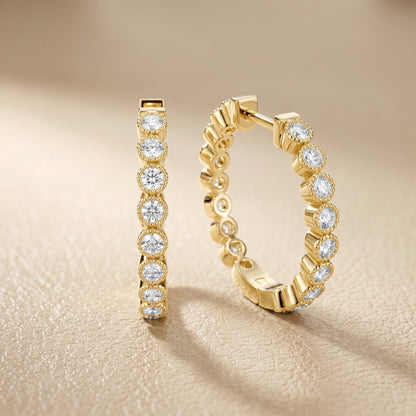 Round Cut Lab Grown Diamond Hoop Earrings in Yellow Gold