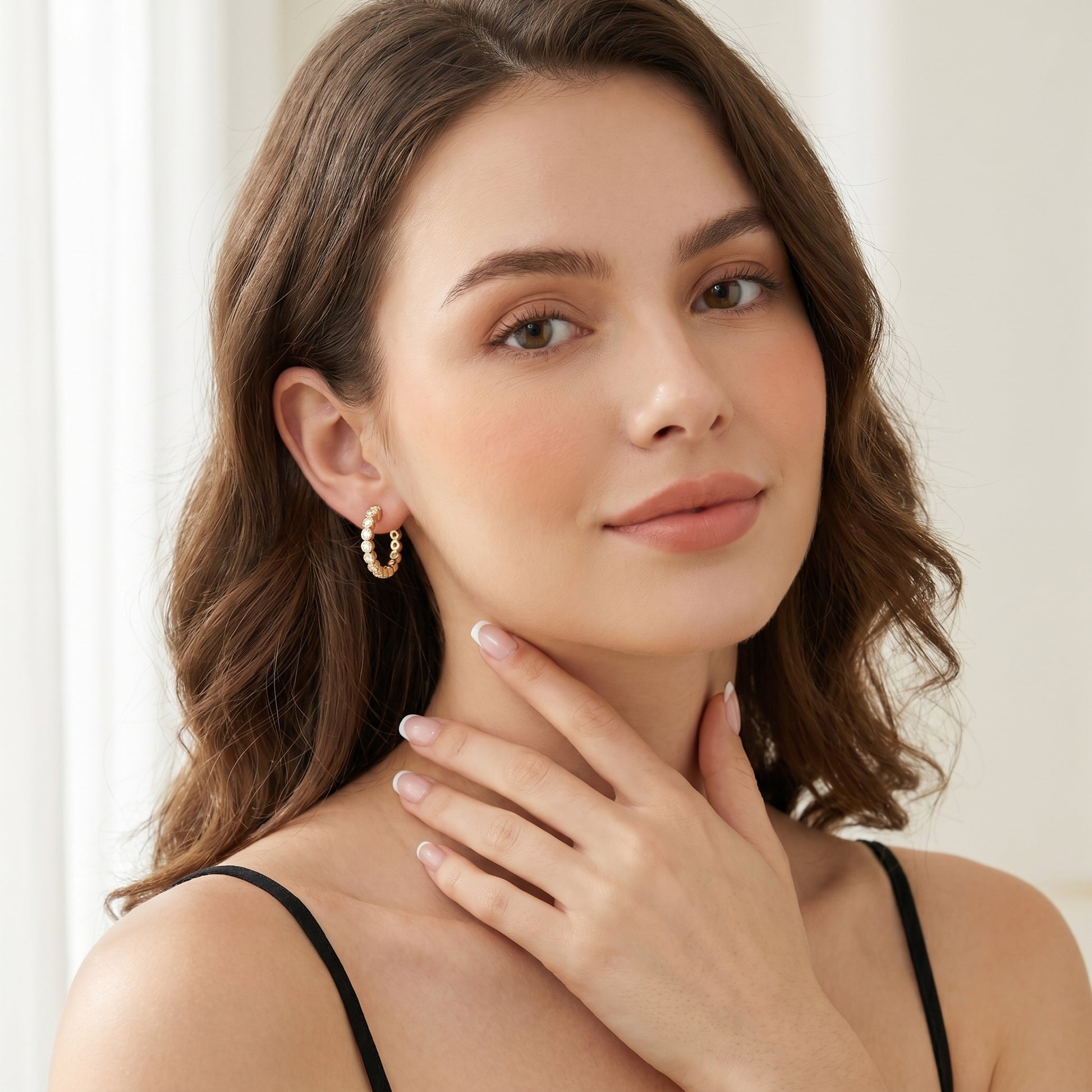 Round Cut Lab Grown Diamond Hoop Earrings in Yellow Gold