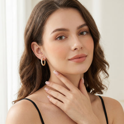 Round Cut Lab Grown Diamond Hoop Earrings in Yellow Gold