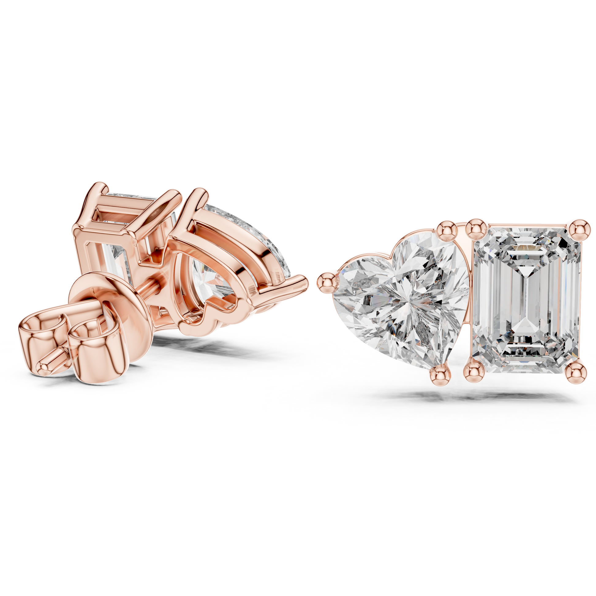 Emerald Heart Cut Lab Grown Diamond Stud Earrings in Rose Gold