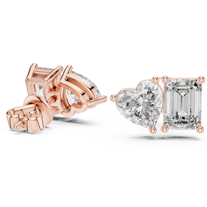 Emerald Heart Cut Lab Grown Diamond Stud Earrings in Rose Gold