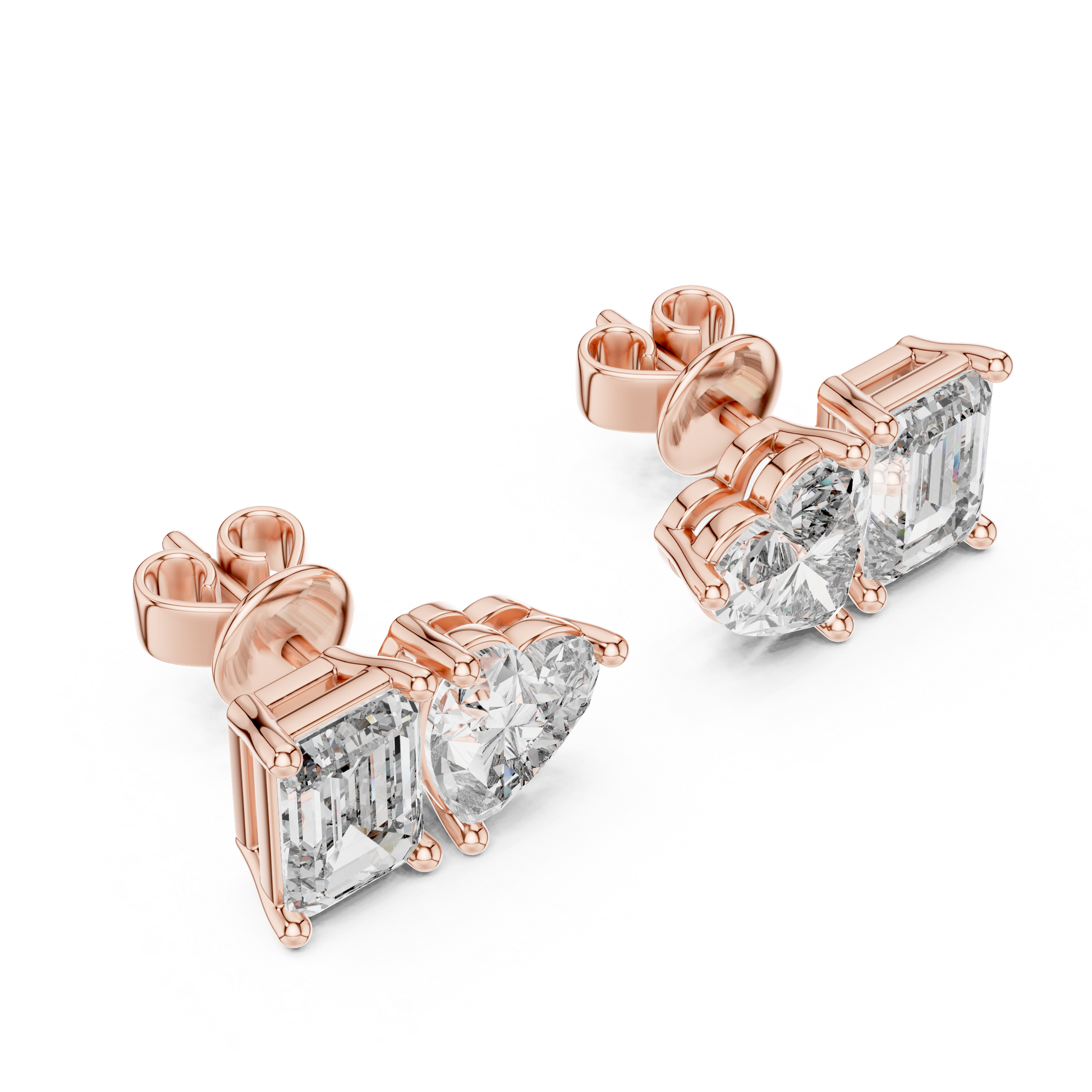 Emerald Heart Cut Lab Grown Diamond Stud Earrings in Rose Gold