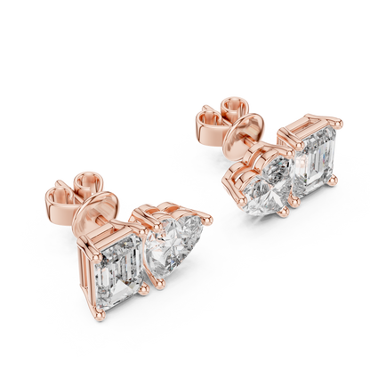 Emerald Heart Cut Lab Grown Diamond Stud Earrings in Rose Gold