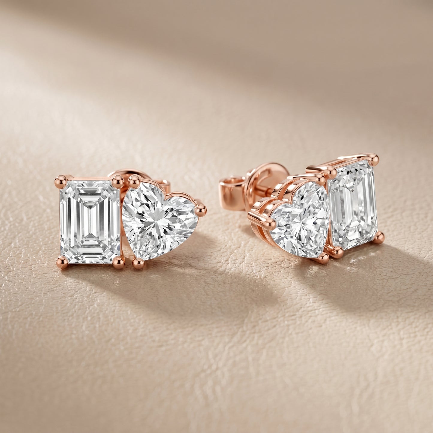 Emerald Heart Cut Lab Grown Diamond Stud Earrings in Rose Gold