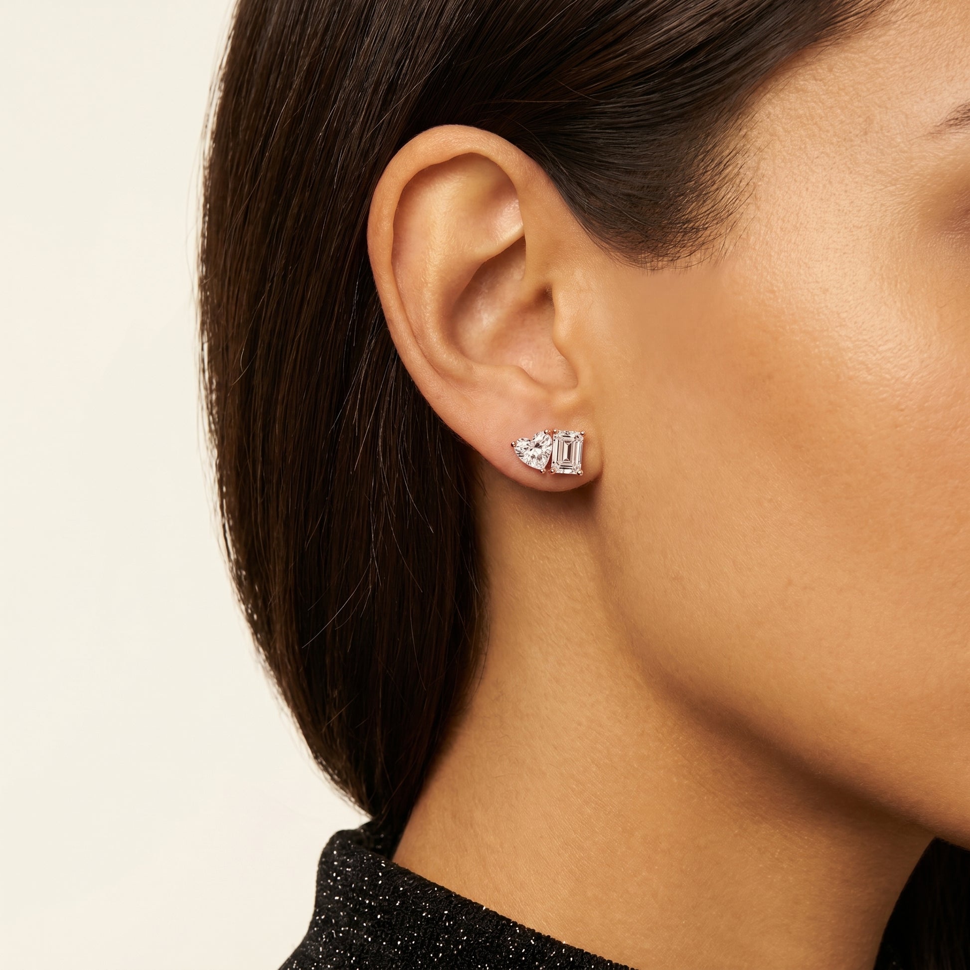 Emerald Heart Cut Lab Grown Diamond Stud Earrings in Rose Gold