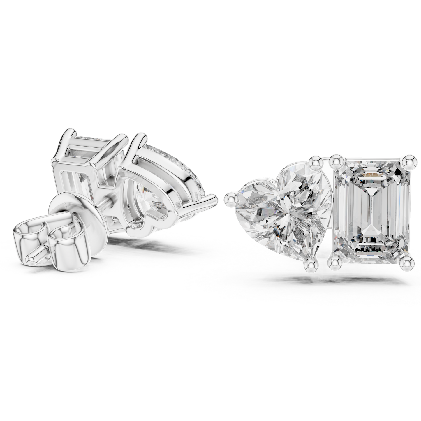 Emerald Heart Cut Lab Grown Diamond Stud Earrings in Silver