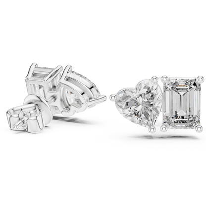 Emerald Heart Cut Lab Grown Diamond Stud Earrings in Silver