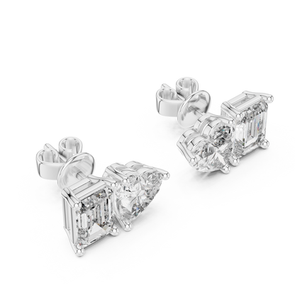Emerald Heart Cut Lab Grown Diamond Stud Earrings in Platinum