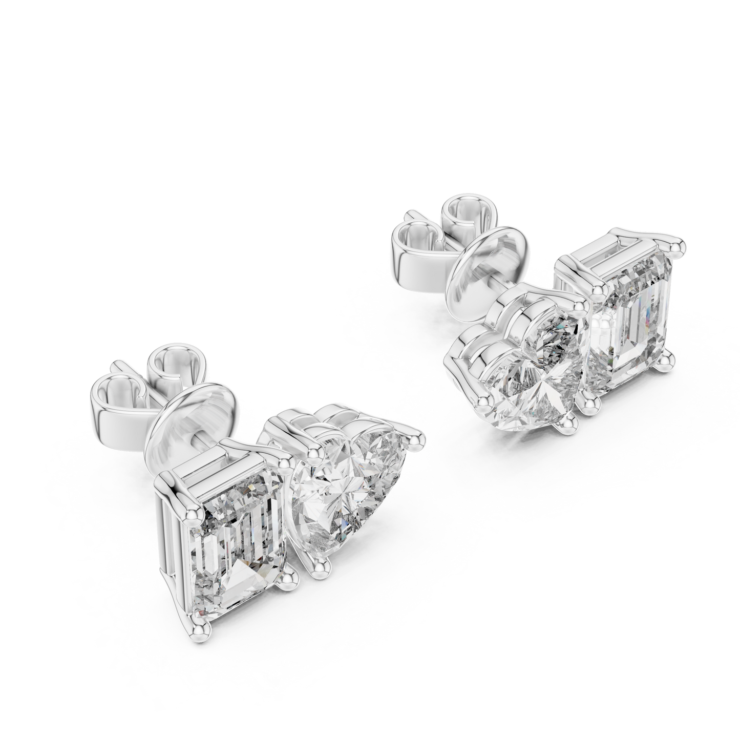 Emerald Heart Cut Lab Grown Diamond Stud Earrings in Silver