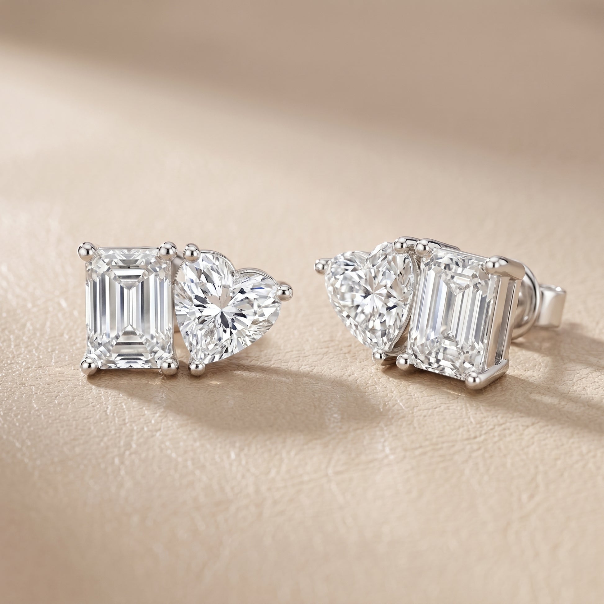 Emerald Heart Cut Lab Grown Diamond Stud Earrings in Platinum