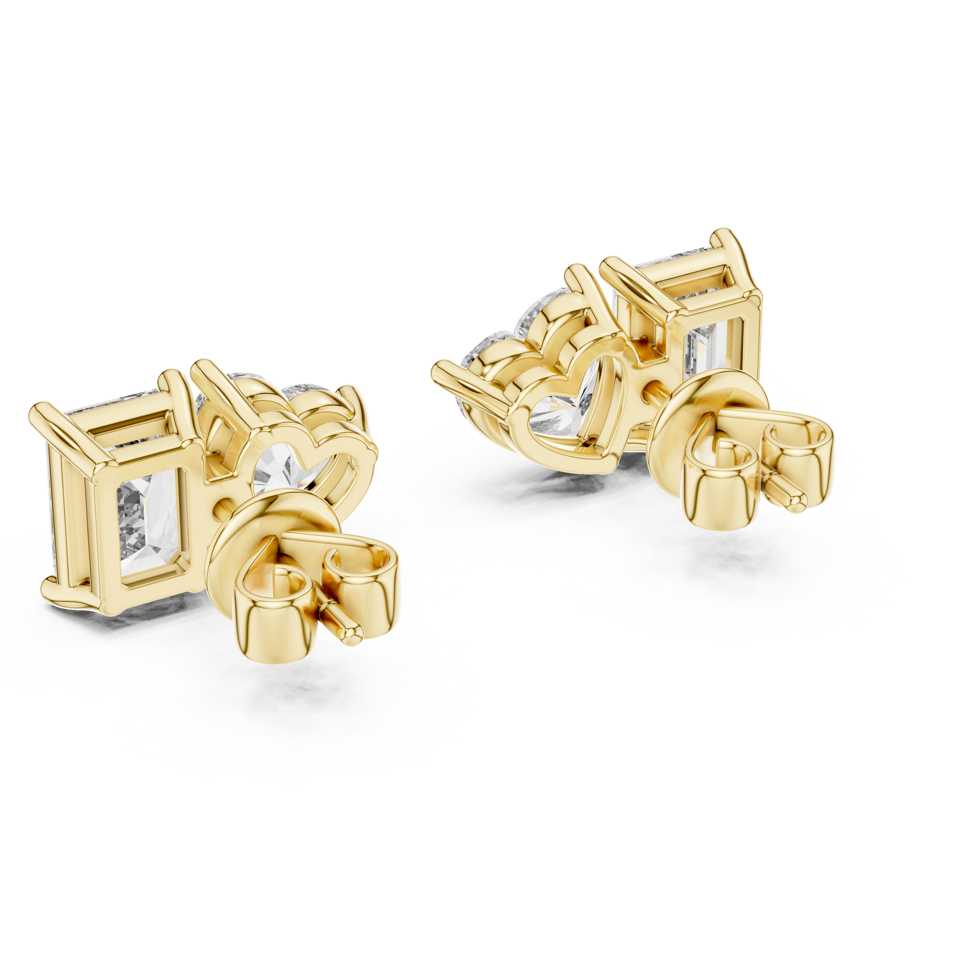 Emerald Heart Cut Lab Grown Diamond Stud Earrings in Yellow Gold
