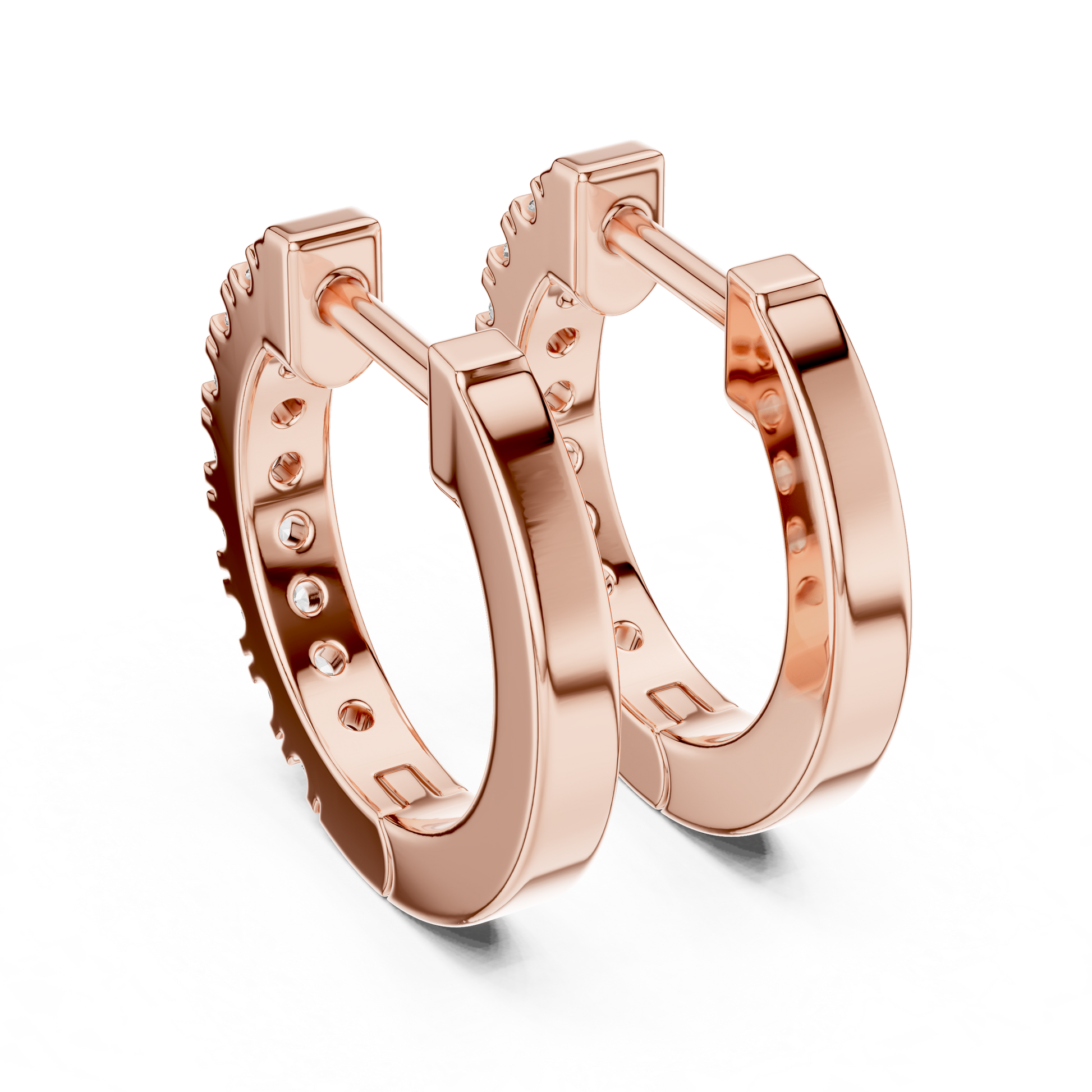 Round Cut Lab Grown Diamond Hoop Earrings in Rose Gold