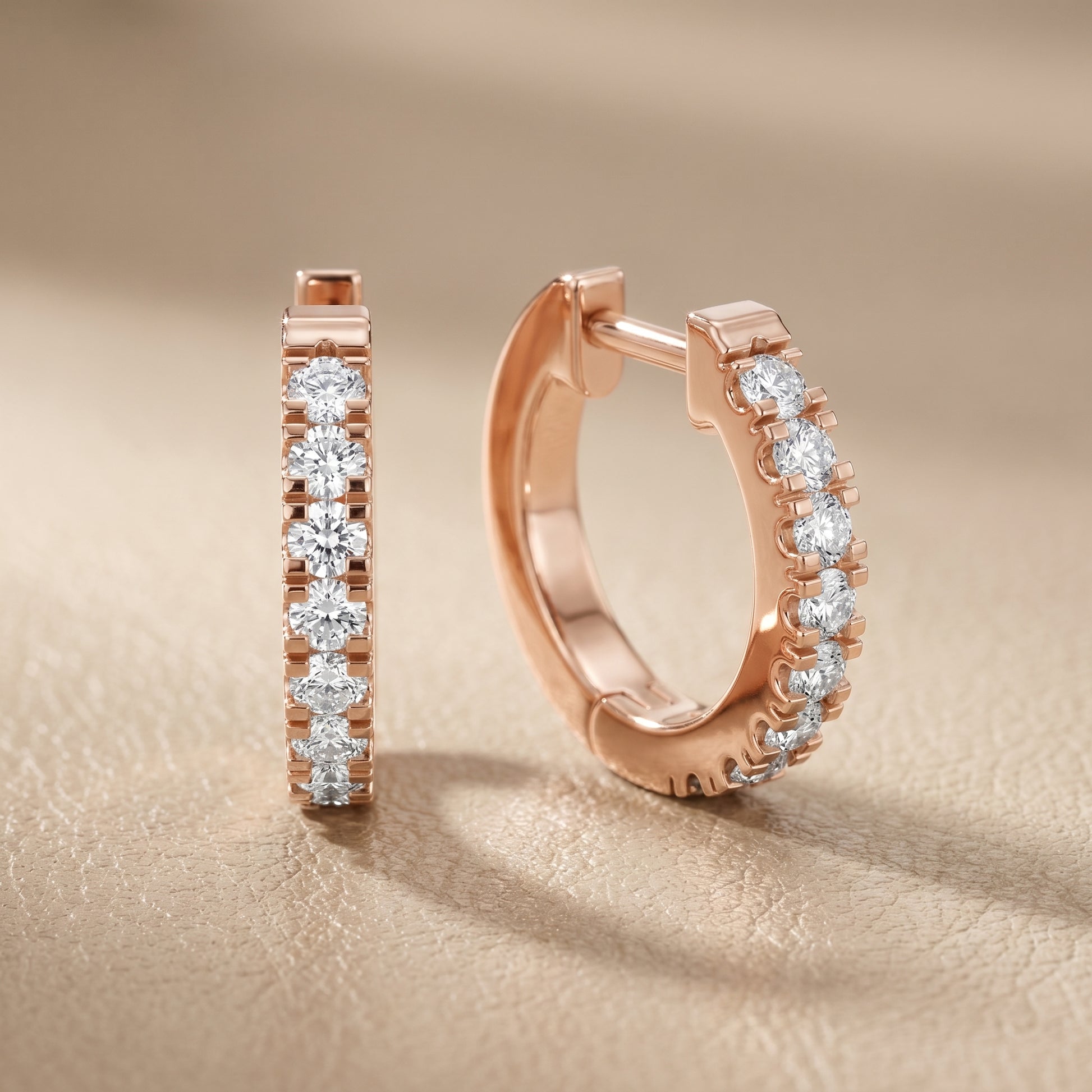 Round Cut Lab Grown Diamond Hoop Earrings in Rose Gold