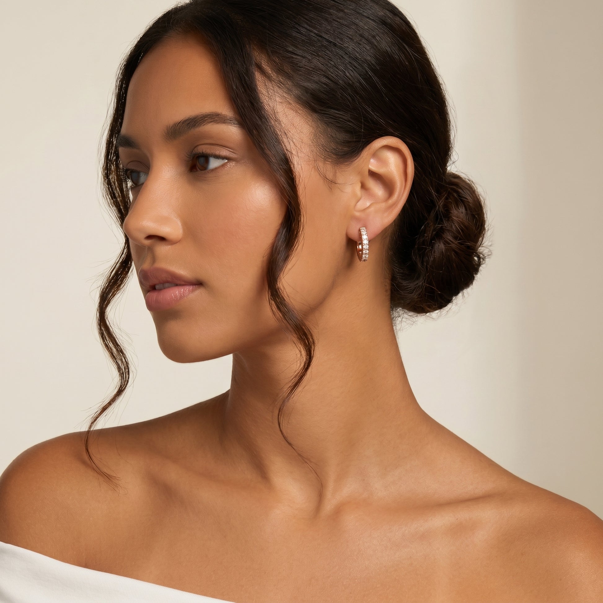 Round Cut Lab Grown Diamond Hoop Earrings in Rose Gold