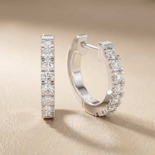 Round Cut Lab Grown Diamond Hoop Earrings in Silver