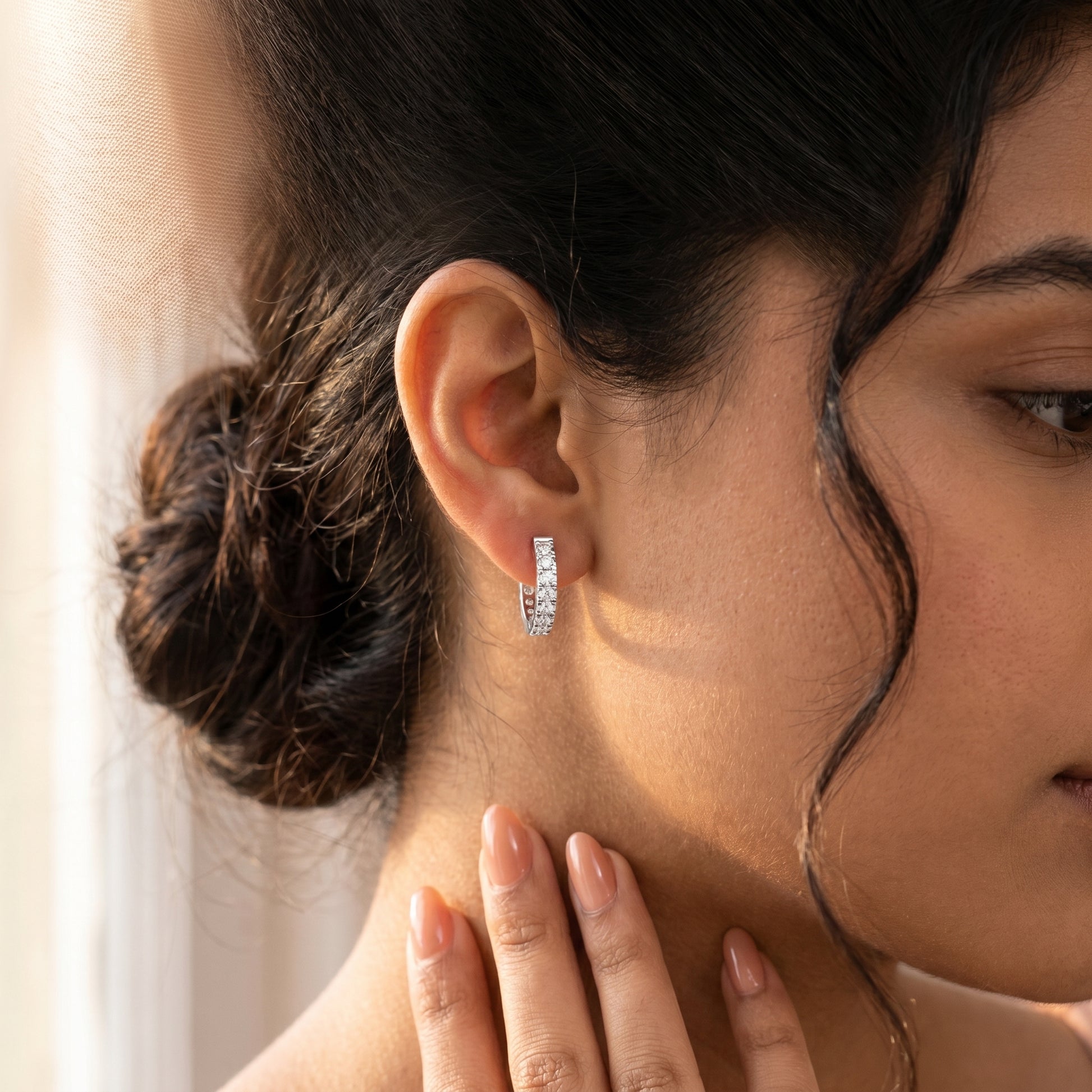Round Cut Lab Grown Diamond Hoop Earrings in White Gold